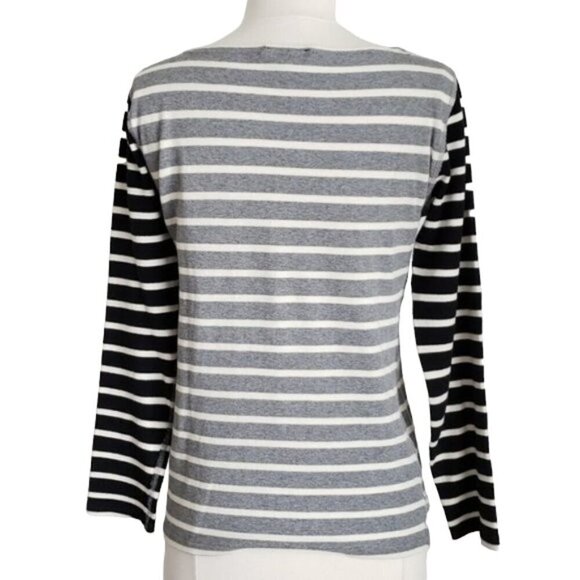 J Crew Striped Gray & Black Waffle Long-Sleeve Top - Picture 2 of 4